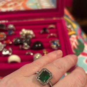 Y2K Vintage Emerald Green Silver Ring
